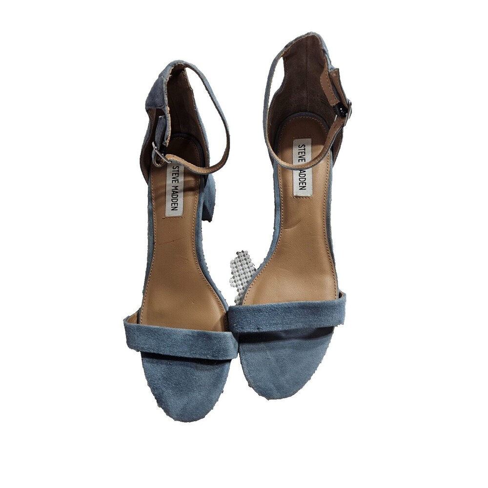 Elegant Blue Suede Ankle Strap Heels, Steve Madden, Perfect for Any Occasion, 8M